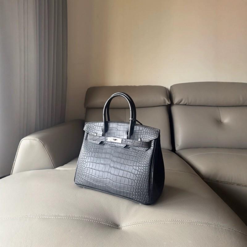 Matted Matte Alligator Head Cowhide Inner Seam Platinum Bag 25/30cm Steel Hardware All-match Genuine Leather Handbag