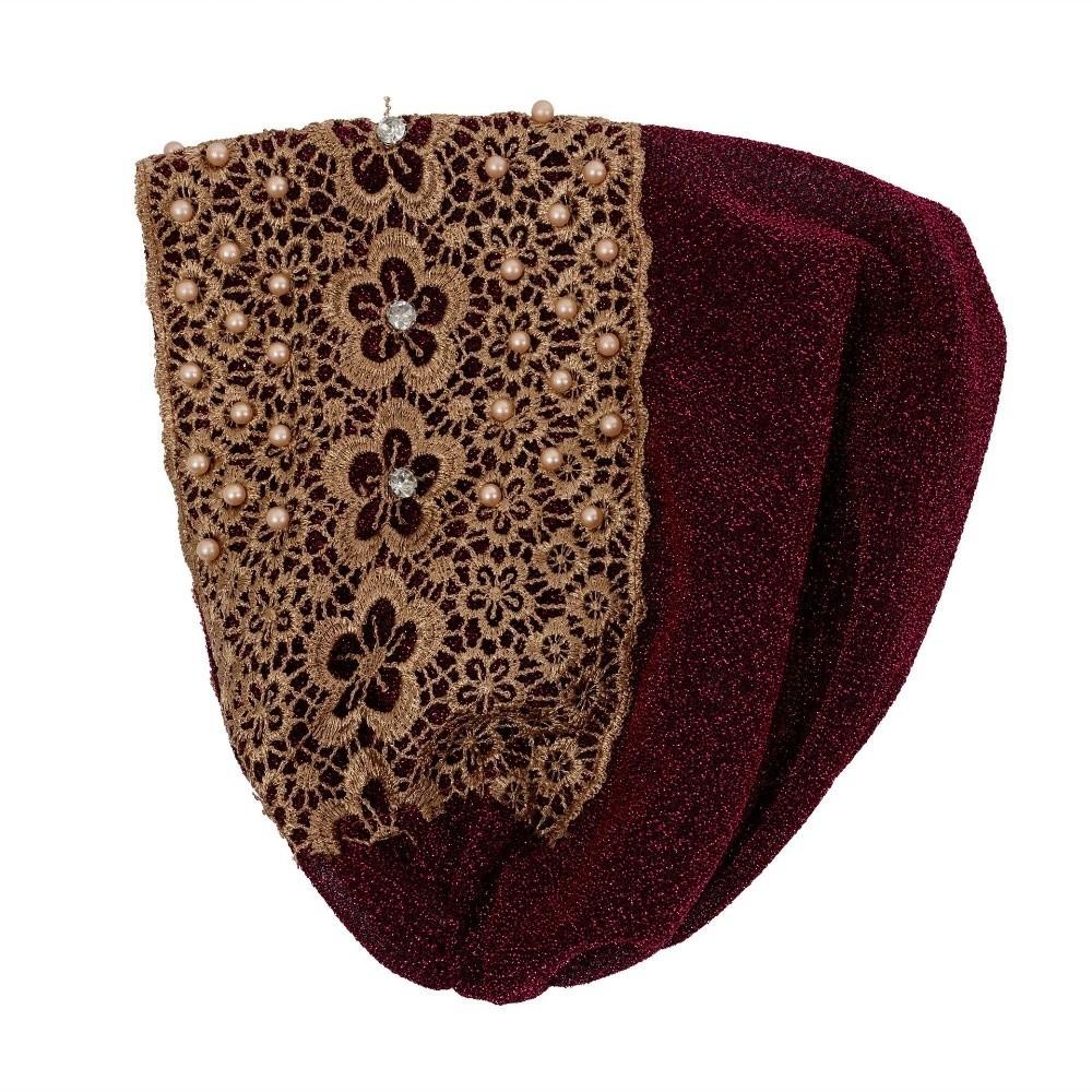 Floral Pattern Women's Lace Turban Cap Lace Trim Islamic Turban Hat Bonnet Head Wraps  Women