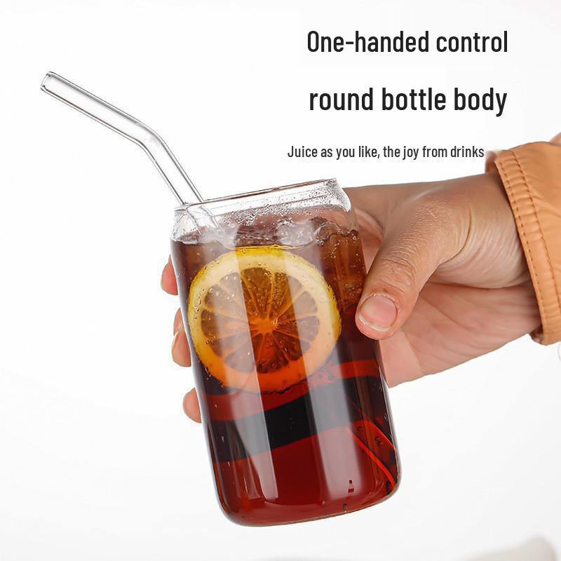 Durable and Heat-resistant Celeb-inspired Glass Cup with Lid and Straw, Perfect for Cold Drinks, Juice, and Beverages.