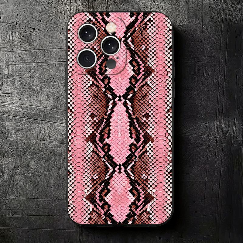Fashion Snake Skin Pattern Soft Phone Case for iPhone 16 16E 17 Air 15 Pro Max 14 Plus 13 Mini 11 12 7 Black Cover Back Shell