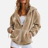 Women Jacket Solid Color Velvet Loose Fit Hooded Sweatshirt Long Sleeve Casual Outerwear Grey Navy Burgundy Zip Up Jacket