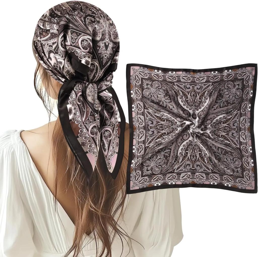 1 Pcs  Satin Head Scarf Silk Like Hair Scarf Stain Bandana Hair Wrap Neck Scarf for Women(Black)