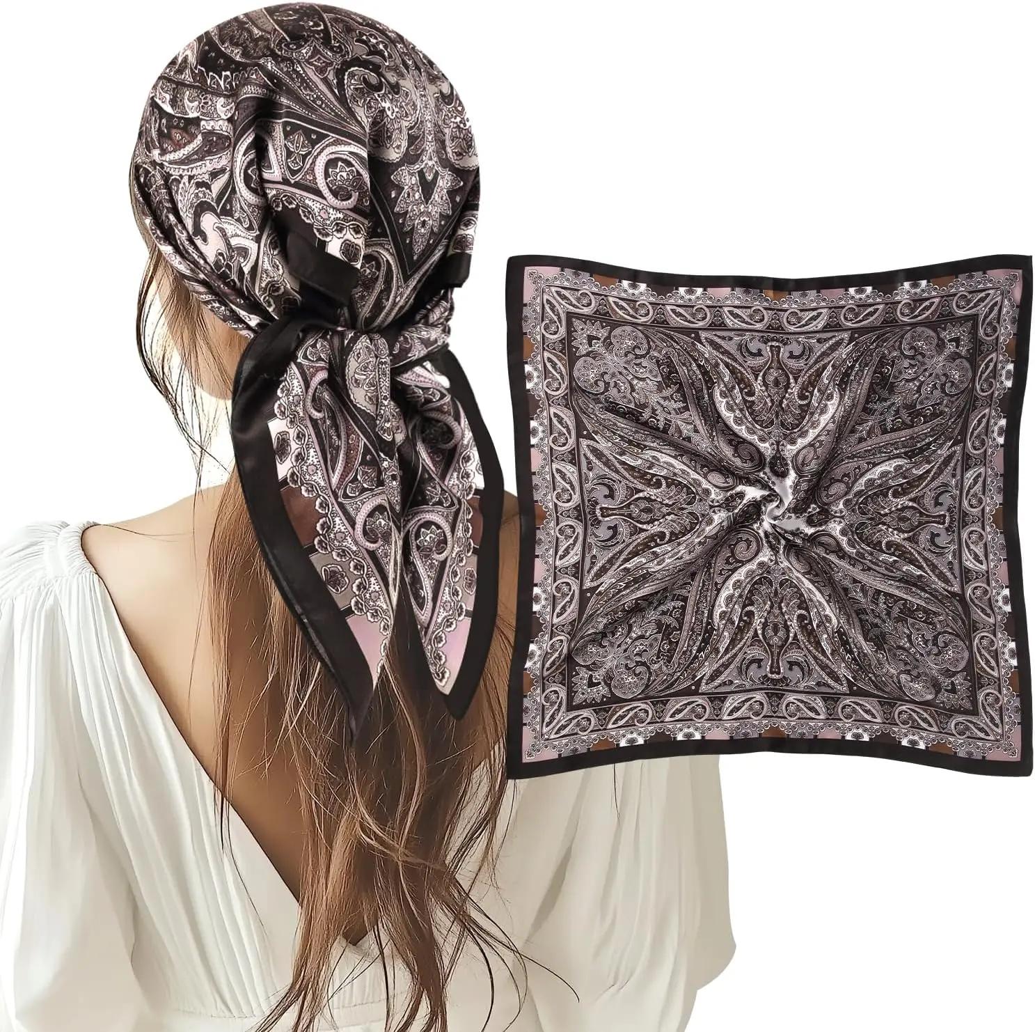 

1 шт. Сатиновый платок на голову, шелковистый платок для волос, атласная бандана, обертывание для волос, шейный платок для женщин(черный) 70cm