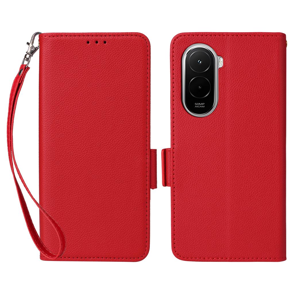 For Xiaomi Poco M7 Plus 5G/Poco M7 4G (169mm) Case Litchi Texture Wallet Leather Phone Cover with Wrist Strap