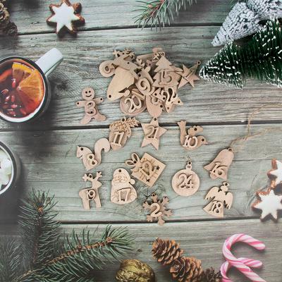 Wooden Christmas Advent Calendar Pendant DIY Xmas Ornament Gift Bags Decor 1-24 Numbers Label Countdown Hanging Tag Home Decor