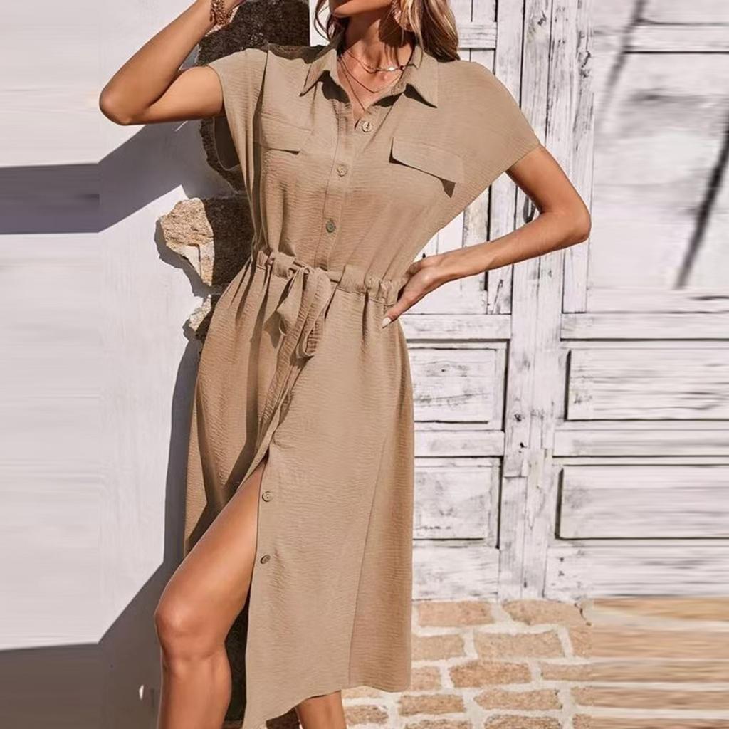 Women's Fashion Casual Cardigan Lapel Tunic Dresses