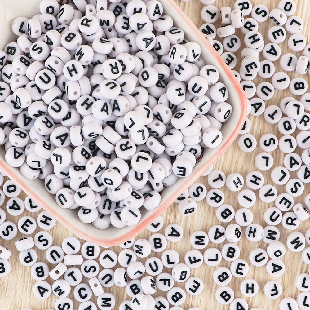 50/100/200pcs/Lot 7x4mm White A-Z Round Alphabet Acrylic Letters Beads Loose Spacer For Jewelry Making DIY Bracelet Accessories
