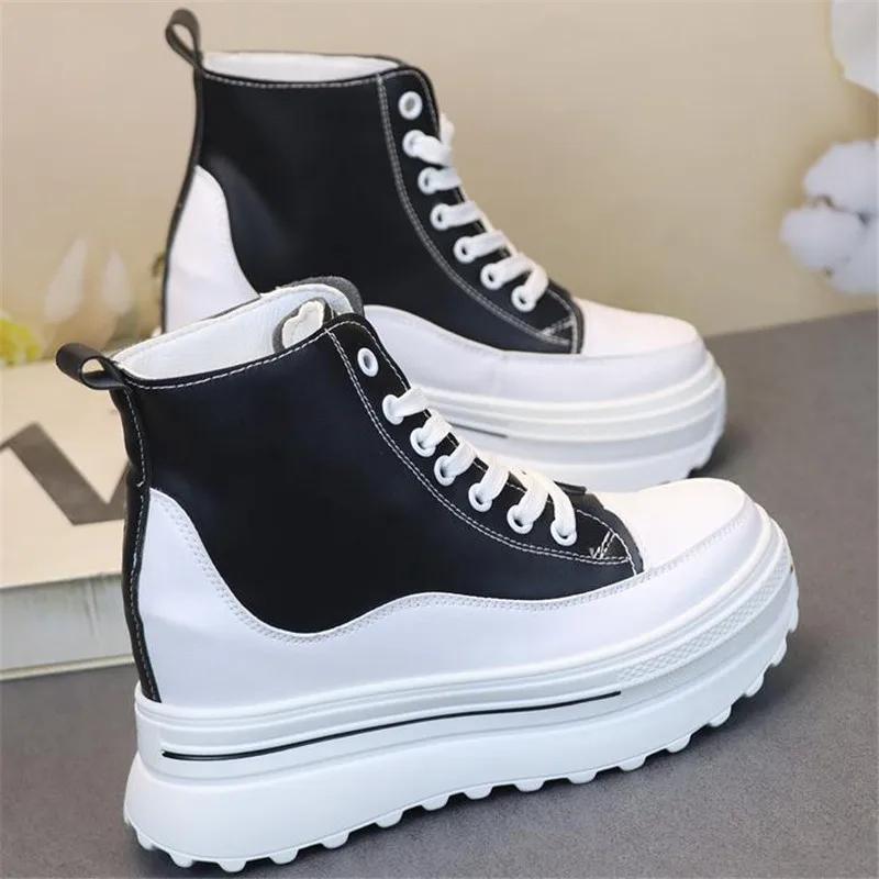 Fashion New Autumn High Top Women Sneakers  Platform PU Leather Shoes Wedge Hidden Heels  Winter Chunky Sport Shoes