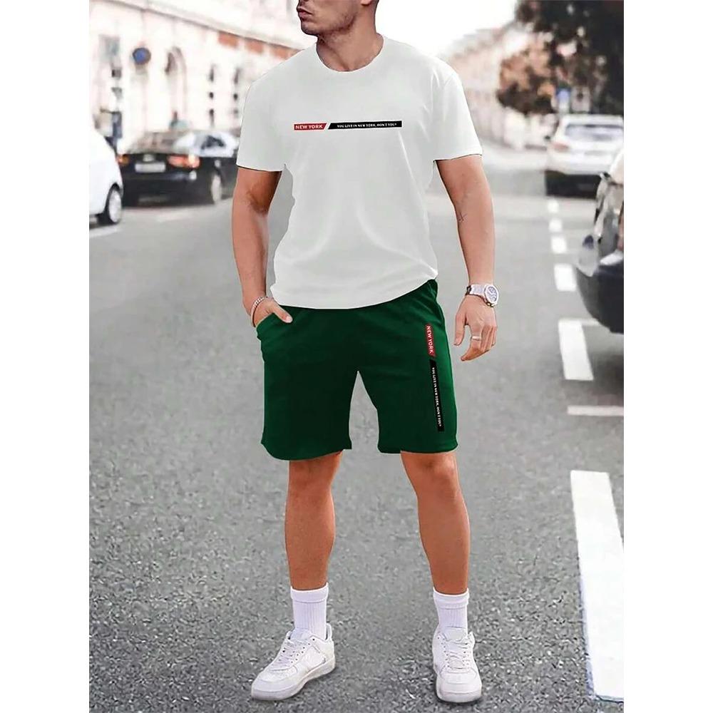 Tuta Sportiva Estiva da Uomo Pantaloncini Larghi Comodi con Coulisse T-shirt con Stampa Digitale Set Due Pezzi alla Moda Comodo Morbido Traspirante