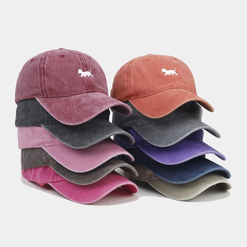 New washed and old retro baseball cap female curved brim puppy embroidered cap male personalized fashion hat