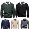 Men Autumn Winter Pullover Sweatshirt Lapel Buttons Half Placket Patchwork Color Elastic