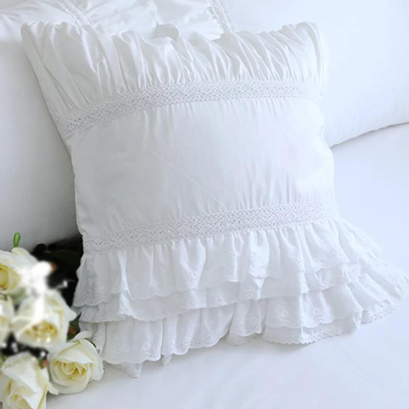 Luxury Embroidery Cushion Cover Ruffle Lace Wrinkle Pillow Cover Cake Layers Princess Bedding Pillowcase 45x45cm