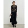 Anggae Asymmetric Washed Velvet Shirring Skirt Black