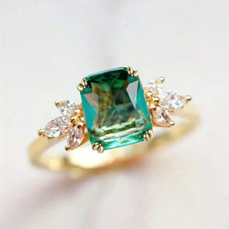 Luxury Green Cubic Zirconia Gold Color Rings for WomenTrendy Wedding Accessories Anniversary Party Elegant Lady Jewelry