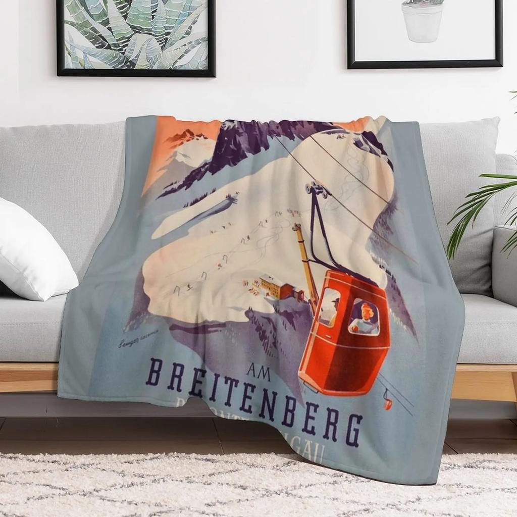Vintage German Gondola Sport Ski Travel Poster Throw Blanket Easy Care Comfortable Blanket for Couch