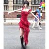 Pure desire style Spice girl irregular long dress women's summer new suspender design sense niche seaside vacation style dress