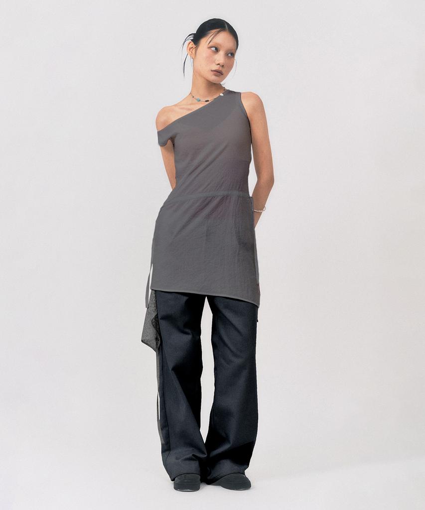Lipeullegtibeulum Off-Shoulder Sheer Midi Dress (Charcoal)