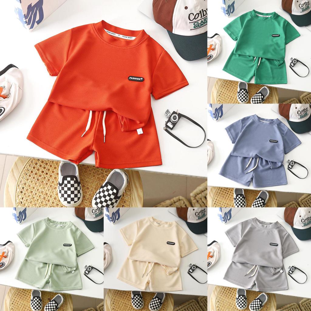 Childrens Summer Short Sleeve Shorts Pajamas With Soft Waffle Fabric For Kids