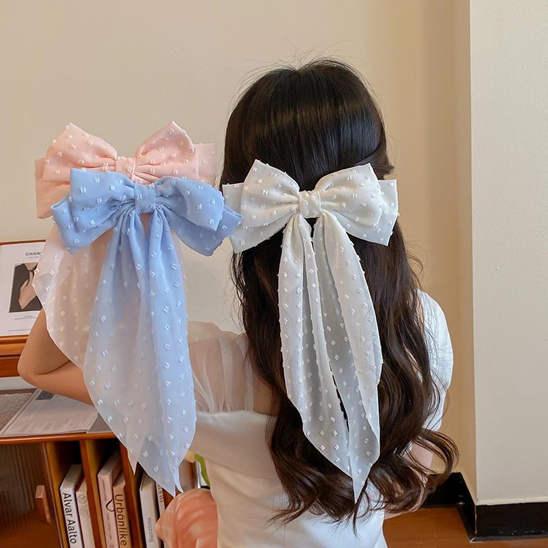 Fairy Style Hair Clip Solid Color Oversized Bow Streamer Hair Clamp Chiffon Bow Hair Clip Fashion Hair Accessories