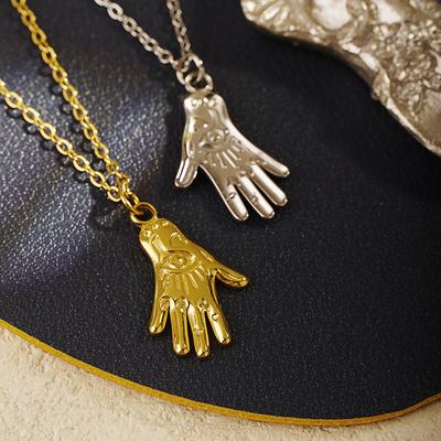 Stainless Steel Hand Necklace Pendant for Women  Gold Plated Good Luck Hand Chain for Men Necklace Jewelry