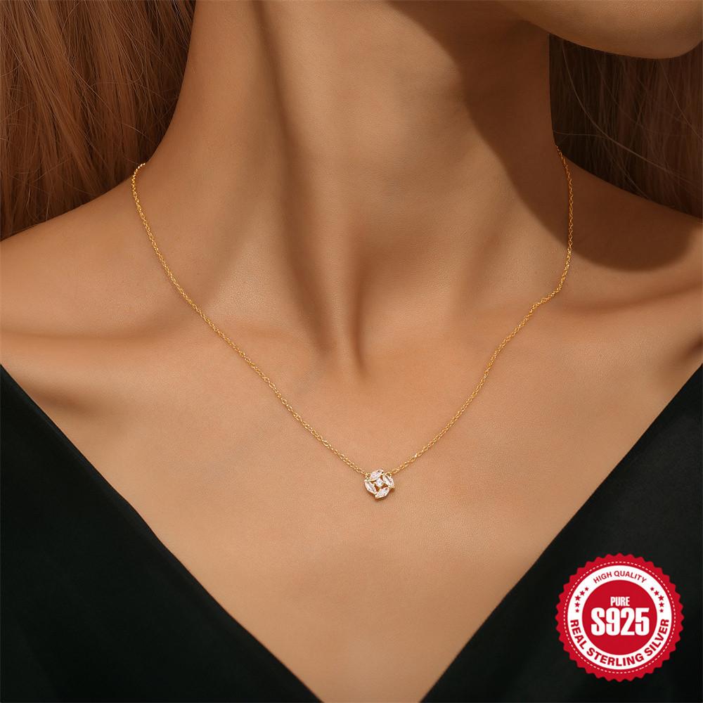 S925 Sterling Silver Daily Rose Ring Fashionable Design Sense Non-Collision Versatile Necklace Collarbone Chain