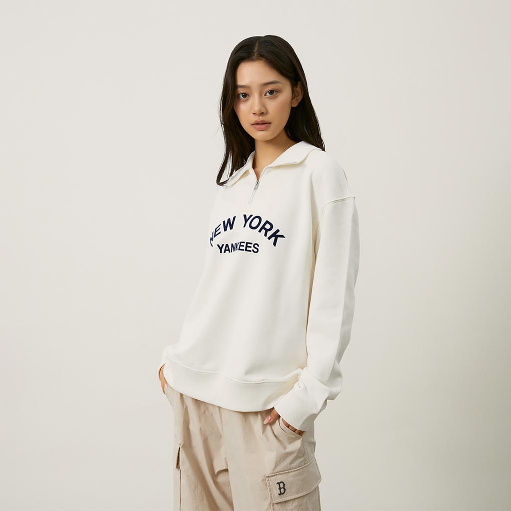New MLB Preppy Style Collection New York Yankees Sweatshirt Unisex Cream 3AMTV0244-50CRS