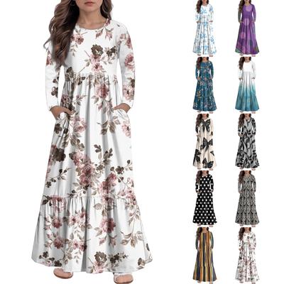 Girls' Maxi Dress Casual Holiday Dresses - Long Sleeve Dress With Pockets For 4-14Y