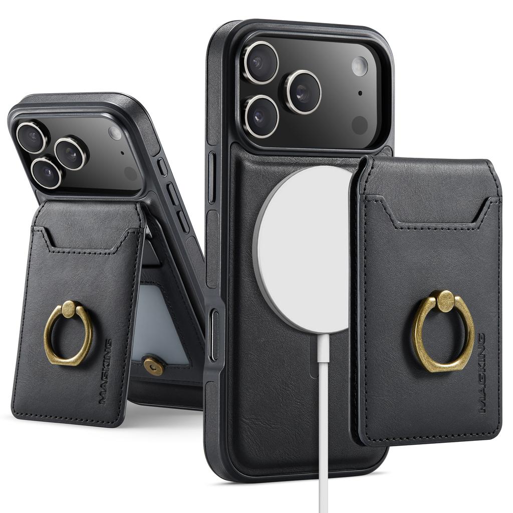 2 in 1 Detachable Magnetic Ring Holder Cards Solt Wallet Leather Case For iPhone 17 Pro Max 16 Plus 15 Plus 14 13 12 11 Cover