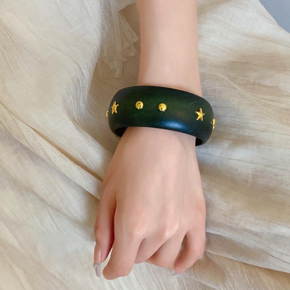 Chinese style Wooden Bracelet Punk Rivets Bangle Vintage Round Bracelet  Party