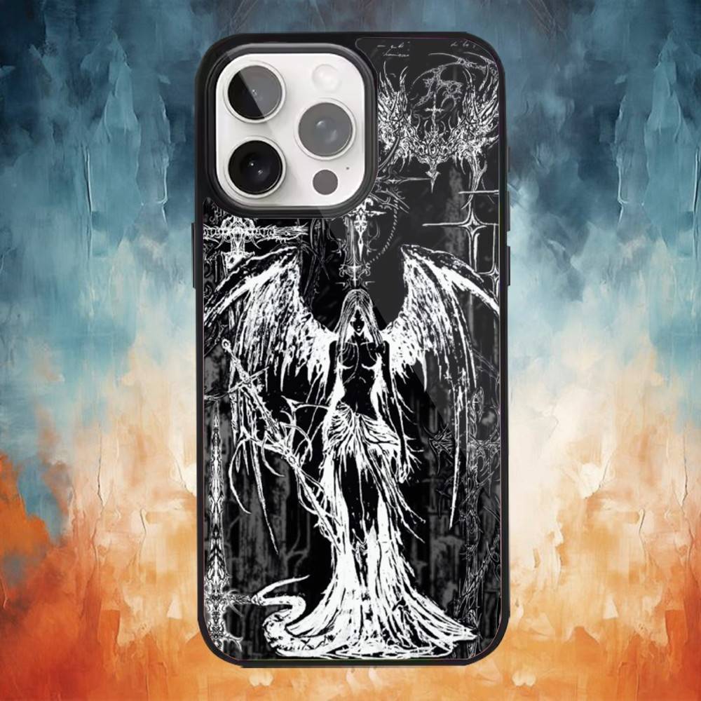

Gothic Cyber Sigil Cross Phone Case For iPhone 17 16 15 14 13 12 Pro Max Plus for Magsafe Mirror Wireless Magnetic Cover iPhone15PRO