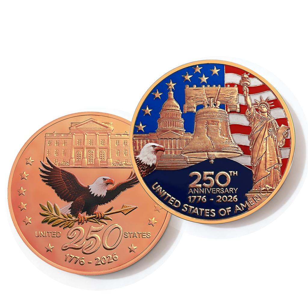 250th Anniversary Commemorative Coin Independence Day Founding Medal Challenge Coin Embossed Metal Coin Color Printed Badge