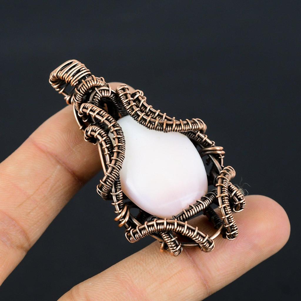 Pink Opal 999 Copper Wire Wrapped Pendant, Handmade Gemstone Pendant Jewelry, Gifts For Wife Brand New Pendant