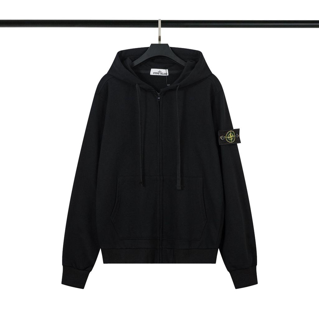 CrossSTONE Gesticktes Kompass Kapuzen-Reißverschluss-Sweatshirt - Lässiger Lockerer Cardigan