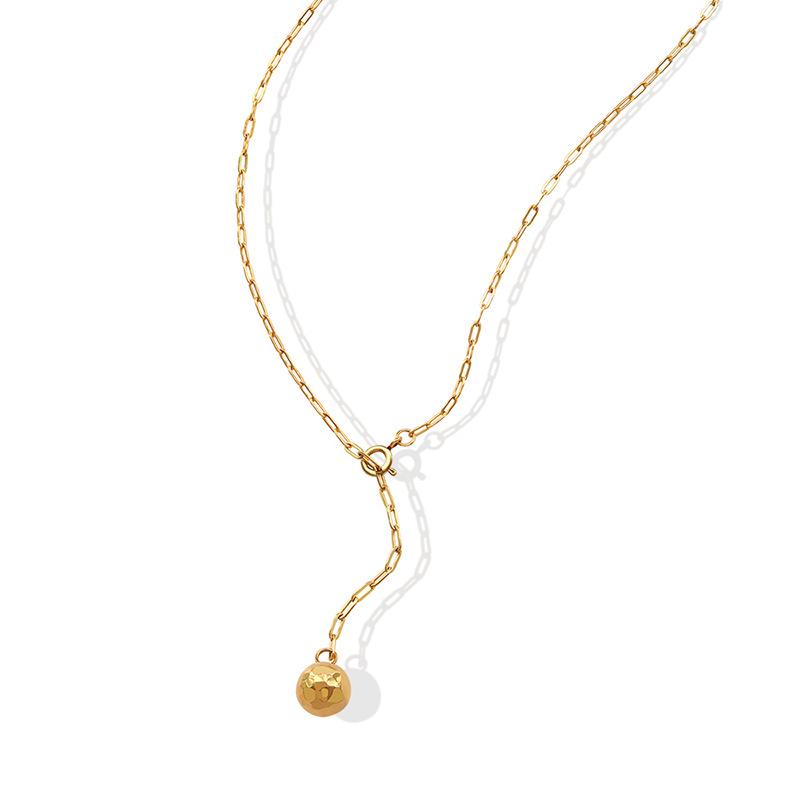 Gold-Plated Geometric Polygon Sphere Pendant Necklace with Adjustable Tassel – Versatile Titanium Steel Clavicle Chain