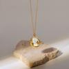 18K Gold Titanium Steel Women's Necklace with French White Mother-of-Pearl Star, Moon, and Round Pendant.
