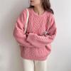 Solid color twist sweet and gentle round neck pullover sweater women's autumn and winter new fashion age-reducing knitted sweater top