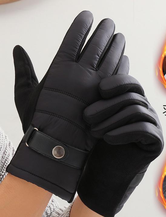 Autumn and Winter Plush Down Cloth Korean Edition Touchscreen Riding and Driving Windproof and Warm Suede Gloves