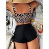 Leopard Print 2 Piece Set Tankini, Ruched Top & Drawstring Tie Side Bottom Swimsuits, Women's Swimwear & Clothing