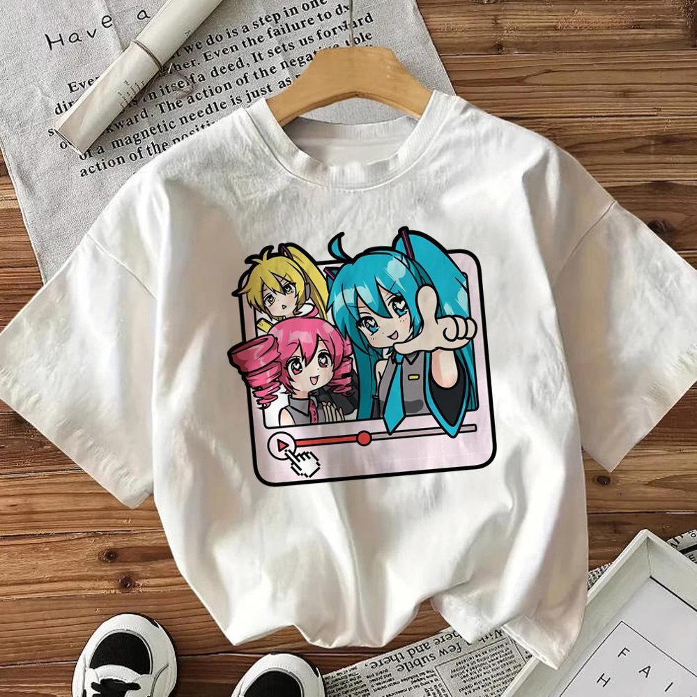 2026 Unisex Hatsune Miku Graphic Tee Vocaloid Chibi Character Group Front Printed Short Sleeve T‑shirt Casual Anime Merch Tops
