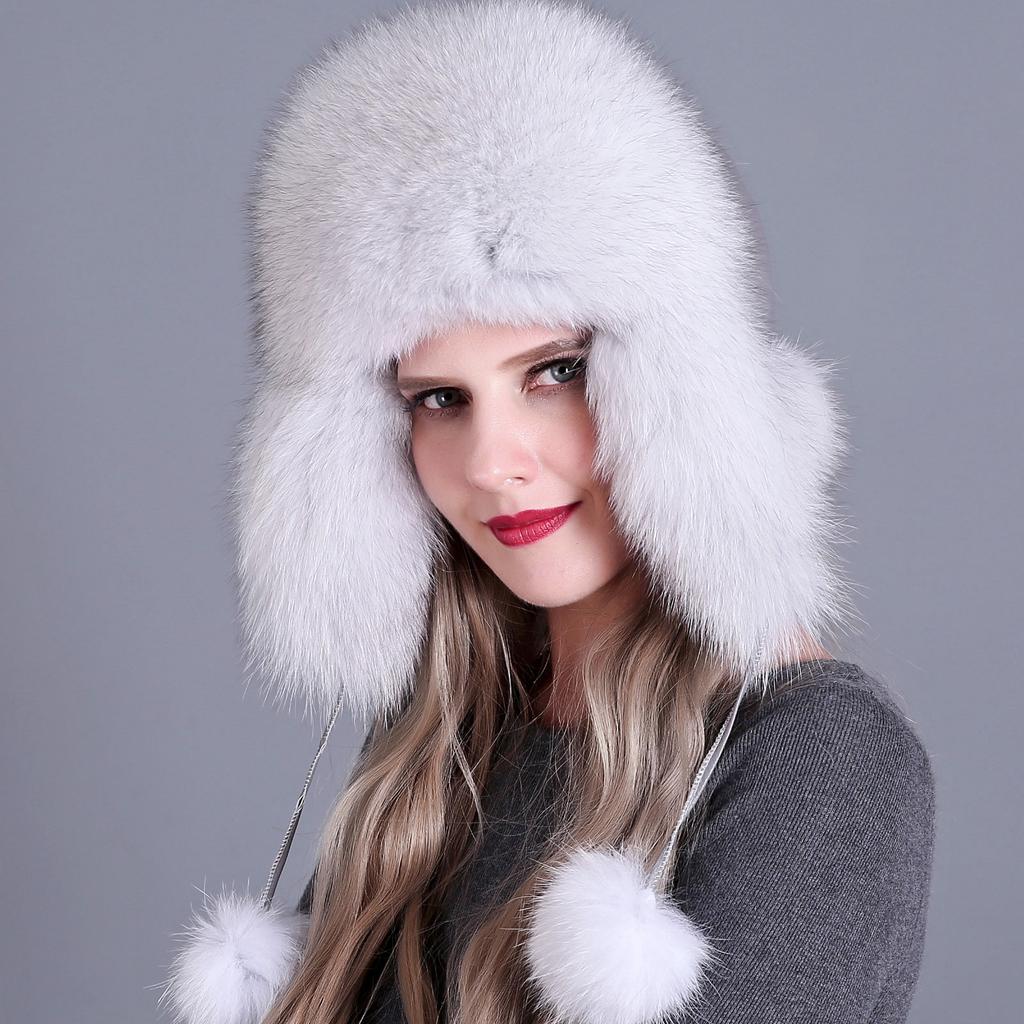 Women Winter Warm Beanie Earmuffs Cap Rolled Edge Fox Hair Warm Ladies Winter Female Thickened Fur Lady Adult Hat