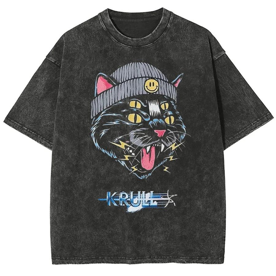 Gothic T-shirt Y2k Vintage Washed T Shirts Funny Evil Streetwear Cotton Short Sleeve Clothing Gothic Print Tshirt
