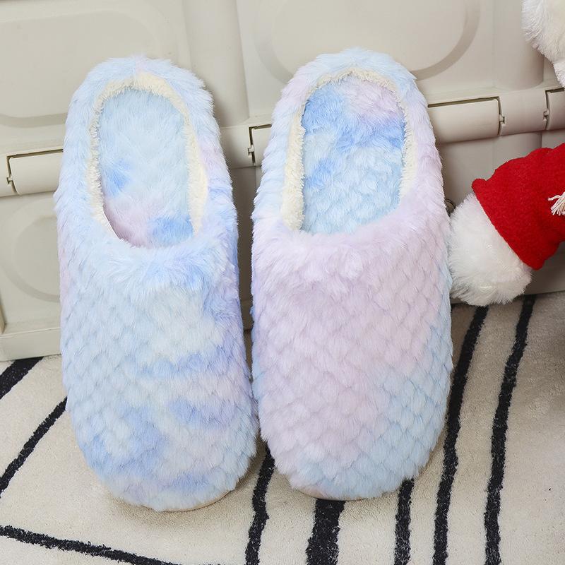 Sladké batikované domácí bavlněné pantofle dámské s uzavřenou špičkou protiskluzové měkké plyšové nazouváky dámské nadměrné velikosti s plochým podpatkem domácí pantofle dámské