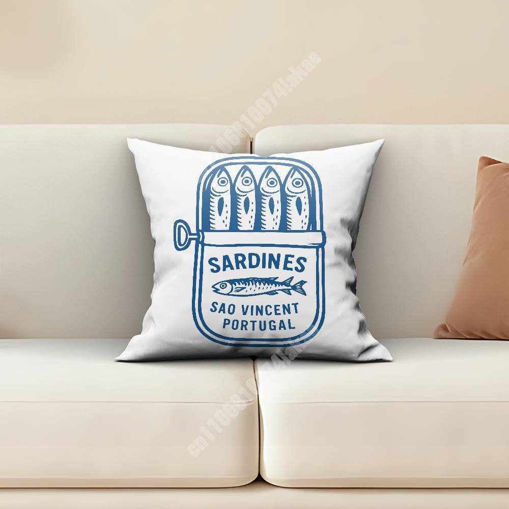 Sardine Fish Retro Seafood Pillow Cover Sofa Couch Cushion Case Creative Workspace Accent Home Decor