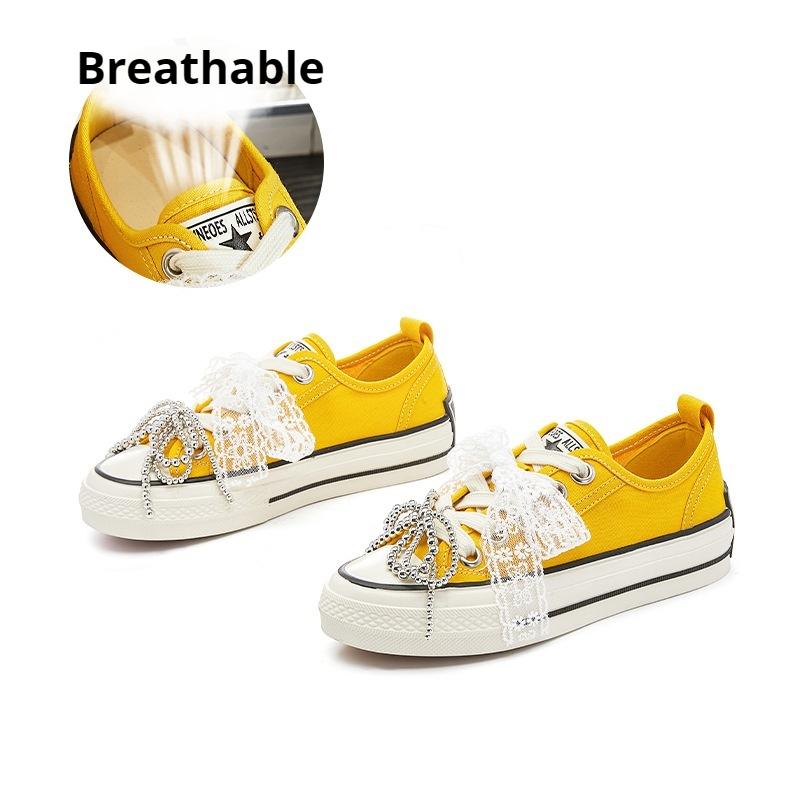 

Туфли из парусины с бантом, обувь на толстой подошве, увеличивающая рост, для женщин, удобная белая обувь, универсальная повседневная обувь 40 жёлтый