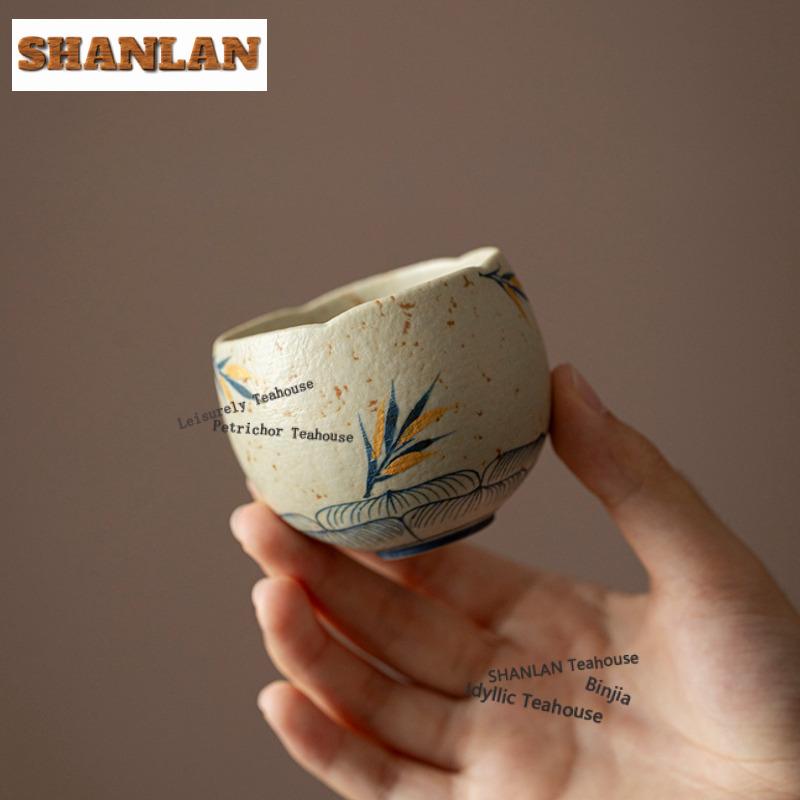 70ml Hand-painted Lotus Bamboo Teacup Retro Tea Bowl Set Of Cups Tea-tasting Smelling Cup Jianzhan Master Cups Teaware Ornaments