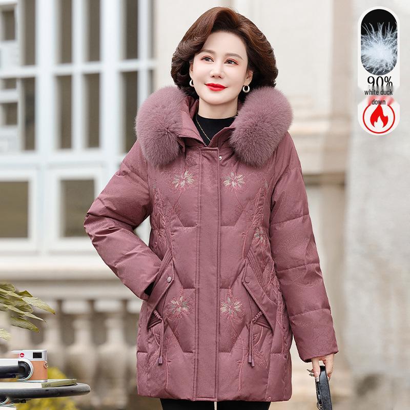 

Women s Winter Down Jacket: Stylish, Warm White Duck Down with Big Fur Collar for Middle-Aged & Elderly Moms XL (90-100 kg)