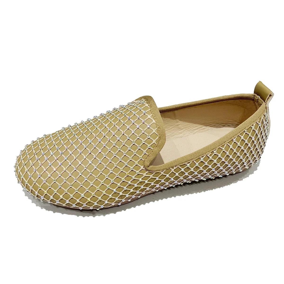 

2024 Новая мода круглый носок однотонные сетчатые женские туфли на плоской подошве с закрытым носком весна и осень женская обувь без застежек Zapatos 43 абрикосовый