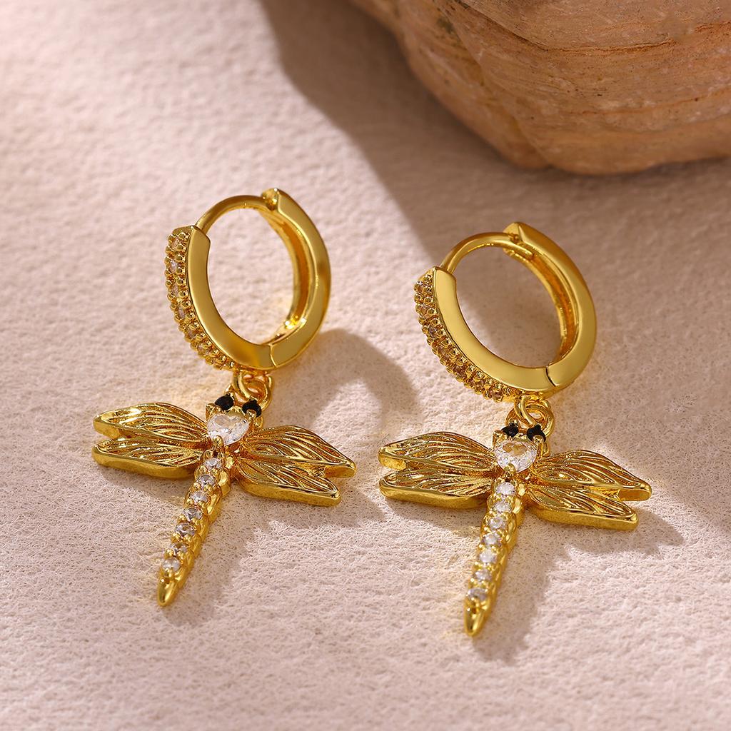 Vintage Dragonfly Shiny Drop Earrings Women Stylish Unique Dangle Earrings Chic Fun Party Banquet Daily Wear Jewelry Accessories