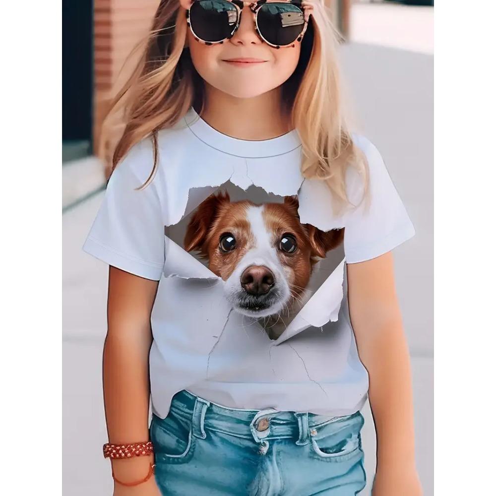 New summer girls short-sleeved T-shirt animal 3D digital printing trend casual loose tops