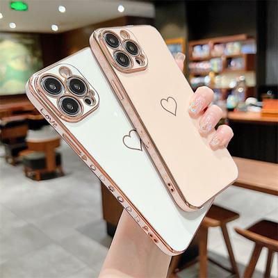 Plating Love Heart Case For Iphone 12 11 13 14 Pro Max Cover Luxury Electroplated Shockproof Soft Silicone Cover For Iphone 14